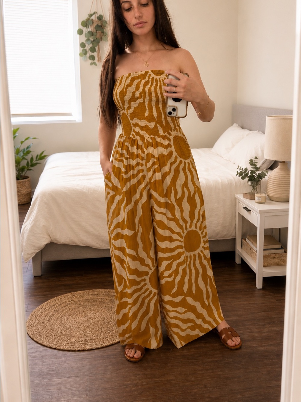 Patrons of Peace Mustard Sunburst Strapless Wide-Leg Jumpsuit - Picture 1 of 4